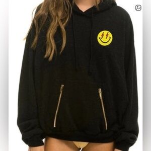 Aviator Nation Smiley Lightening Bolt Hoodie Size Large